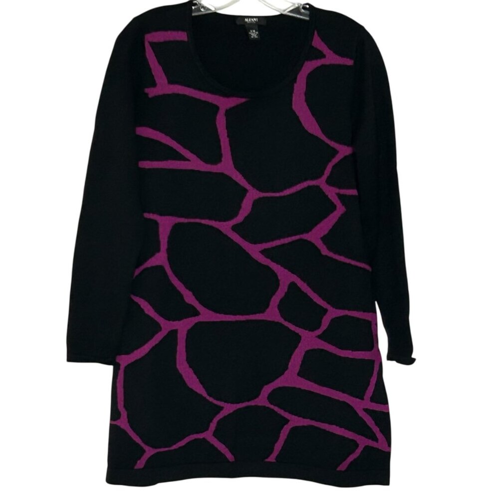 Alfani Women's Petite Medium Long Sleeve Black with Front Pattern Sweater